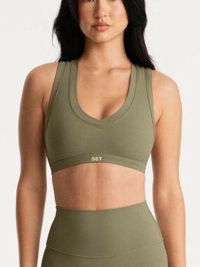 SET Active Olive Green V-Neck Sports Bra